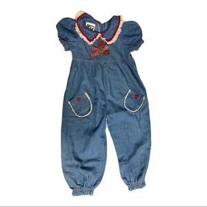 WHO’S THAT BABY VINTAGE‎ Youth Girl’s Denim Jumper Jumpsuit Size 3T Made in USA